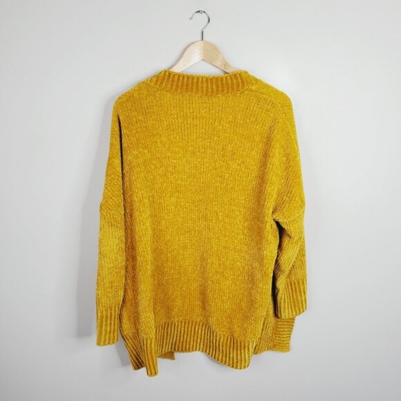 Modcloth Mustard Velvet Chenille Oversized Chunky Soft Librarian Boho Cardigan S - Picture 4 of 9